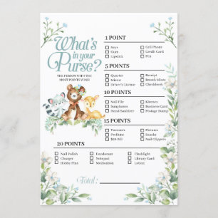 Woodland Baby shower Wat is er in je Purse Game? Kaart