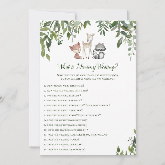 Woodland Baby shower Wat is mama dragen spel 5x7 Kaart (Voorkant)