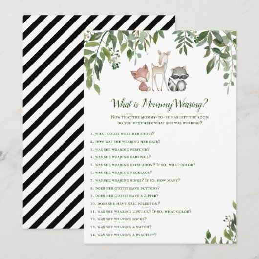 Woodland Baby shower Wat is mama dragen spel 5x7 Kaart (Voorkant / Achterkant)