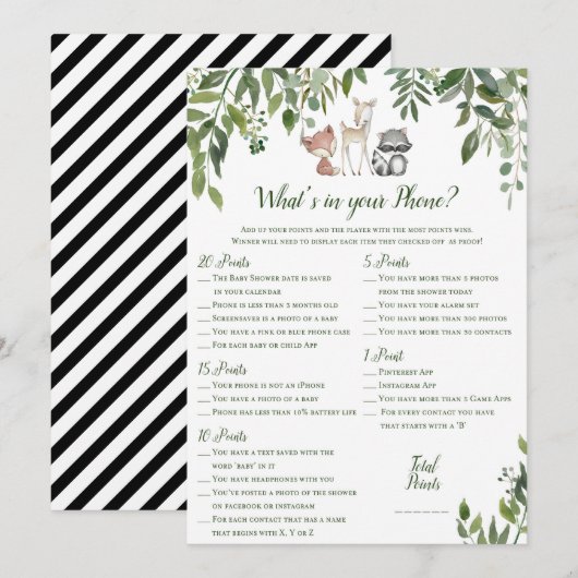 Woodland Baby shower - Wat zit er in je telefoonsp Kaart (Voorkant / Achterkant)