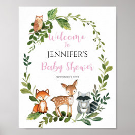 Woodland Baby shower Welcome Sign Girl Poster