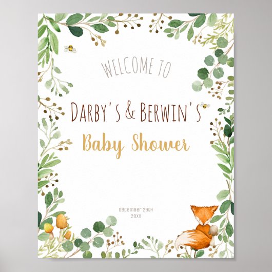 Woodland Baby shower Welkomstbord Poster (Voorkant)