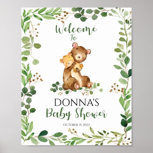 Woodland Baby shower Welkomstteken Beer Poster (Voorkant)