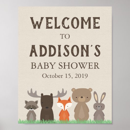 Woodland Baby shower Welkomstteken Poster (Voorkant)