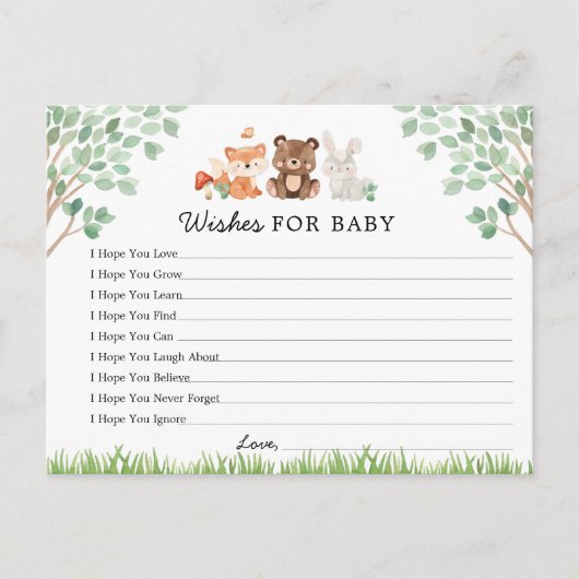 Woodland Baby shower Wensen voor Baby Kaart (Voorkant)