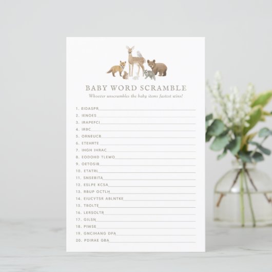 Woodland Baby shower Word Scramble (Staand voorkant)