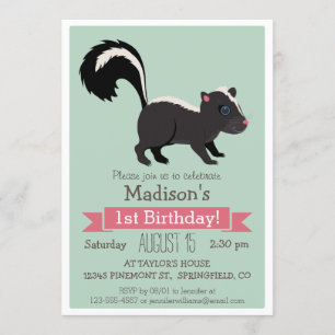 Woodland Baby Skunk Verjaardagsfeestje Uitnodiging