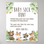Woodland Baby Sock Hunt Shower Game Sign Poster (Voorkant)