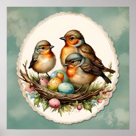 Woodland Baby Spring Robins. Lente. Easter. Poster (Voorkant)