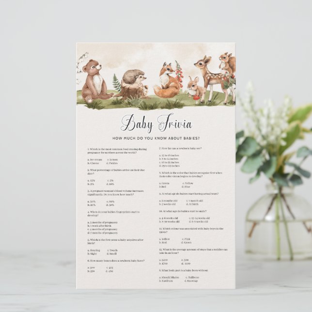 Woodland Baby Trivia Baby shower Game (Staand voorkant)