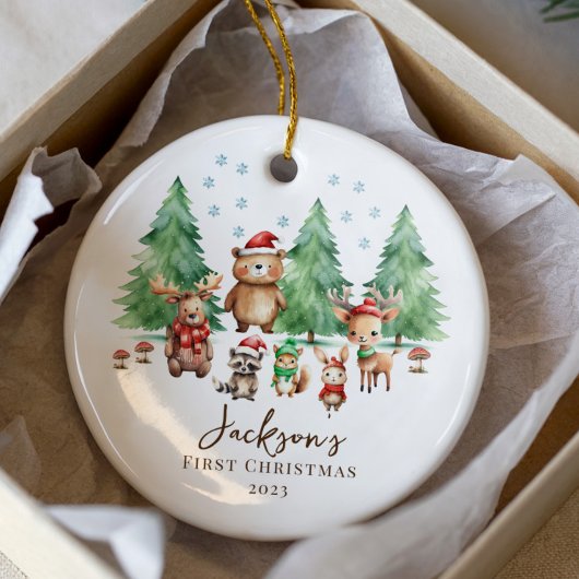 Woodland Baby's 1E Kerstmis 2 Zijde Foto Keramisch Ornament