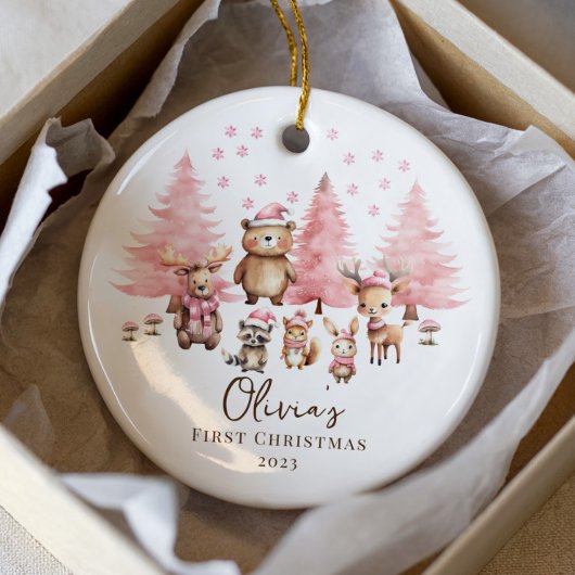 Woodland Baby's 1E Kerstmis 2 Zijde Foto Keramisch Ornament