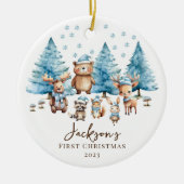 Woodland Baby's 1E Kerstmis 2 Zijde Foto Keramisch Ornament (Voorkant)