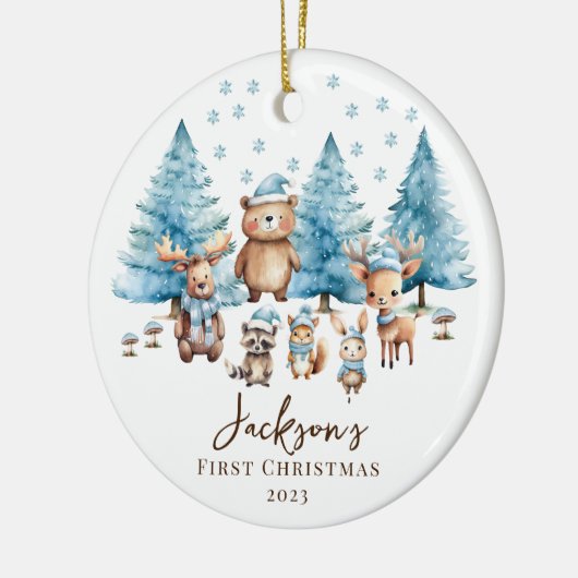 Woodland Baby's 1E Kerstmis 2 Zijde Foto Keramisch Ornament (Links)