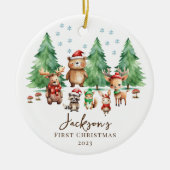 Woodland Baby's 1E Kerstmis 2 Zijde Foto Keramisch Ornament (Voorkant)