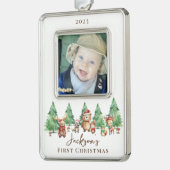 Woodland Baby's 1E Kerstmis 2 Zijde Foto Verzilverd Omlijst Ornament (Links)