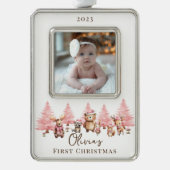 Woodland Baby's 1E Kerstmis 2 Zijde Foto Verzilverd Omlijst Ornament (Voorkant)