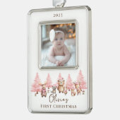 Woodland Baby's 1E Kerstmis 2 Zijde Foto Verzilverd Omlijst Ornament (Links)