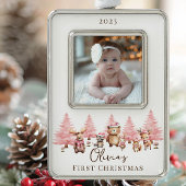 Woodland Baby's 1E Kerstmis 2 Zijde Foto Verzilverd Omlijst Ornament