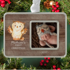 Woodland Baby's 1e Kerstmis Foto Ornament