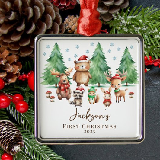 Woodland Baby's 1E Kerstmis Metalen Ornament