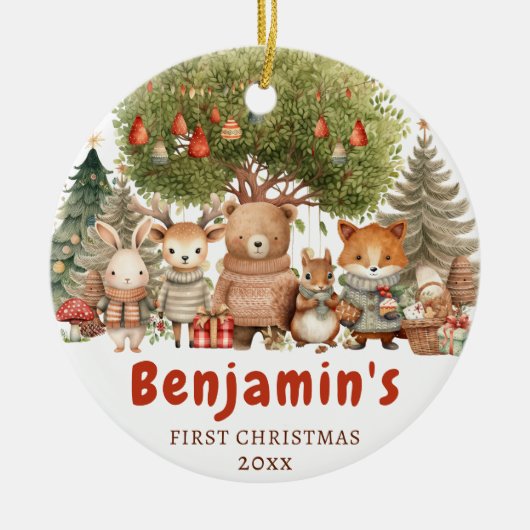 Woodland Baby's eerste kerstcadeau voor Ornament (Voorkant)