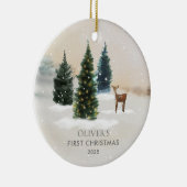 Woodland Baby's First Christmas Photo Keramisch Ornament (Rechts)