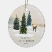 Woodland Baby's First Christmas Photo Keramisch Ornament (Links)