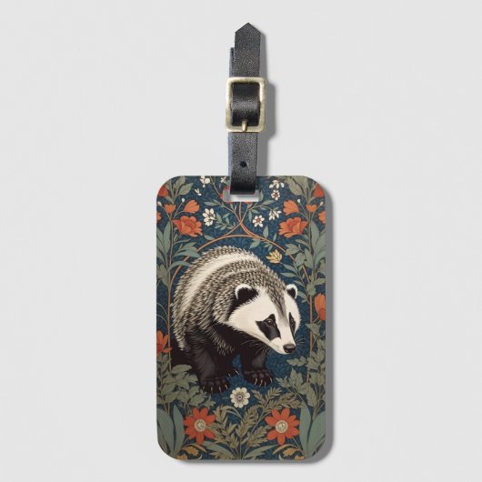 Woodland Badger William Morris geïnspireerd Bagagelabel (Voorkant (verticaal))