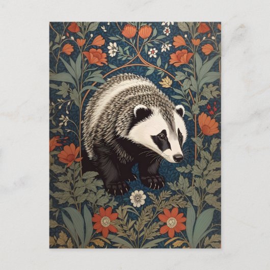 Woodland Badger William Morris geïnspireerd Briefkaart (Voorkant)