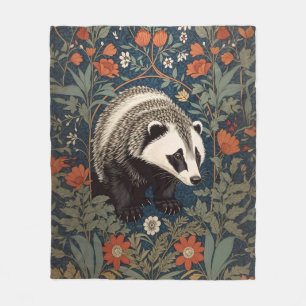 Woodland Badger William Morris geïnspireerd Fleece Deken