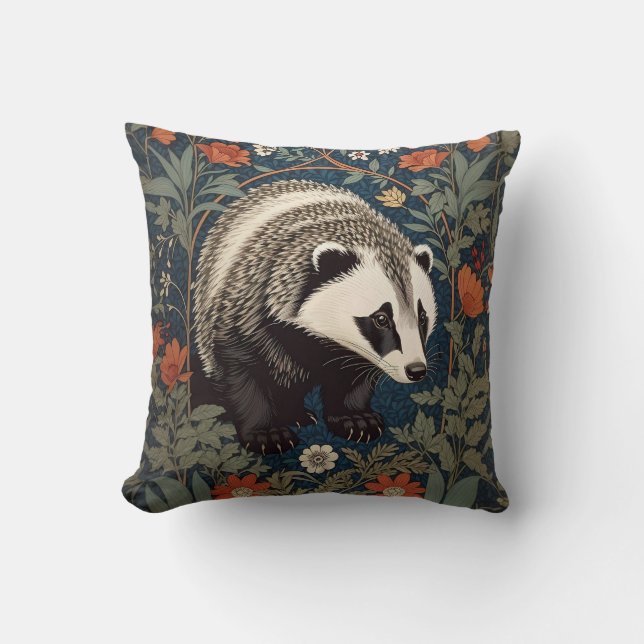 Woodland Badger William Morris geïnspireerd Kussen (Voorkant)