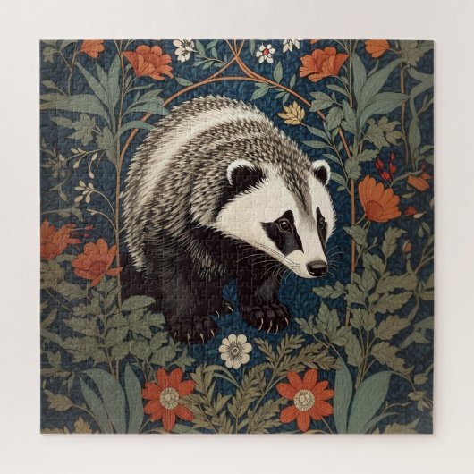 Woodland Badger William Morris geïnspireerd Legpuzzel (Verticaal)