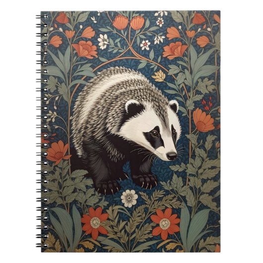 Woodland Badger William Morris geïnspireerd Notitieboek (Voorkant)