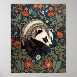 Woodland Badger William Morris geïnspireerd Poster