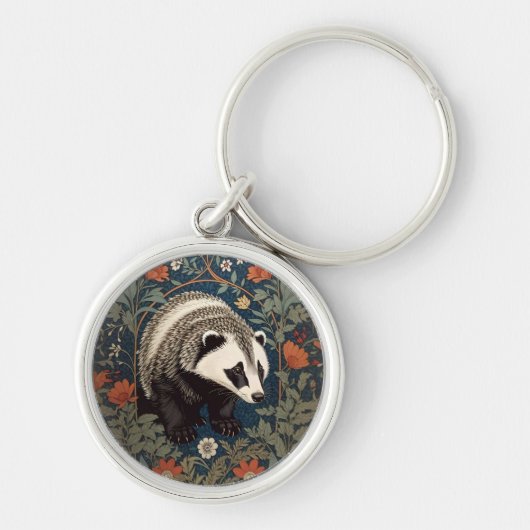 Woodland Badger William Morris geïnspireerd Sleutelhanger (Voorkant)