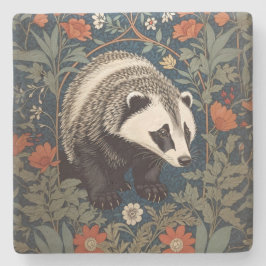 Woodland Badger William Morris geïnspireerd Stenen Onderzetter