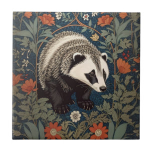Woodland Badger William Morris geïnspireerd Tegeltje