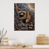 Woodland Bandit: Wasbeer in de takken Poster (Keuken)