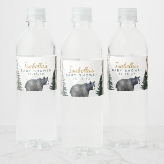Woodland Bear Baby Shower Water Bottle Labels Waterfles Etiket (Flessen)