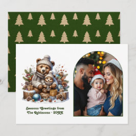 Woodland Bear Cub Family Cozy Forest Christmas Feestdagenkaart