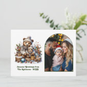Woodland Bear Cub Family Cozy Forest Christmas Feestdagenkaart (Staand voorkant)