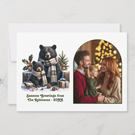 Woodland Bear Family Cozy Forest Christmas Photo Feestdagenkaart (Voorkant)