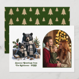 Woodland Bear Family Cozy Forest Christmas Photo Feestdagenkaart