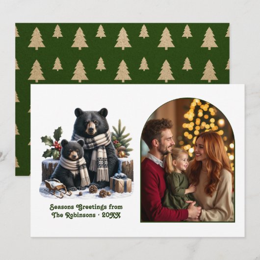 Woodland Bear Family Cozy Forest Christmas Photo Feestdagenkaart (Voorkant / Achterkant)