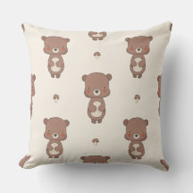 Woodland Bear & Mushroom Nursery Throw Pillow