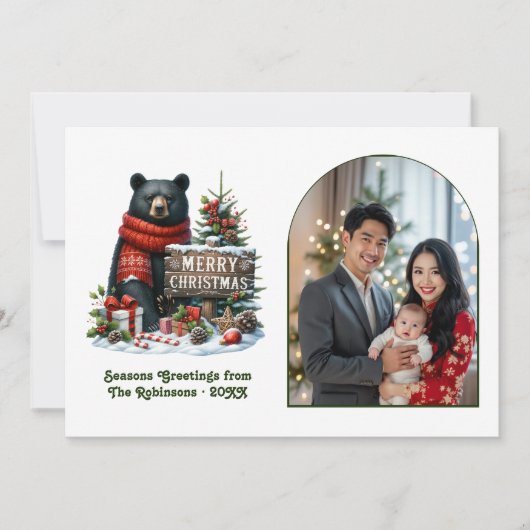 Woodland Bear Rustic Forest Christmas Magic Photo Feestdagenkaart (Voorkant)