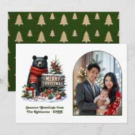 Woodland Bear Rustic Forest Christmas Magic Photo Feestdagenkaart