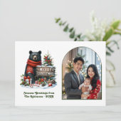 Woodland Bear Rustic Forest Christmas Magic Photo Feestdagenkaart (Staand voorkant)