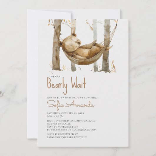 Woodland Bearly Wait-Baby shower Kaart (Voorkant)